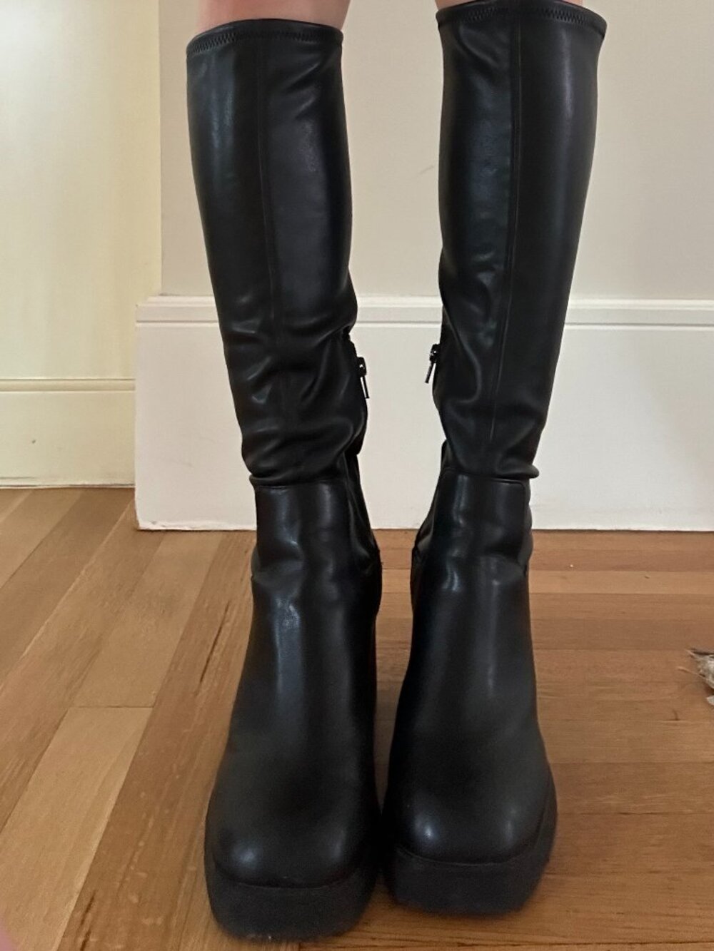 Black Faux Leather Knee High Boots US 8